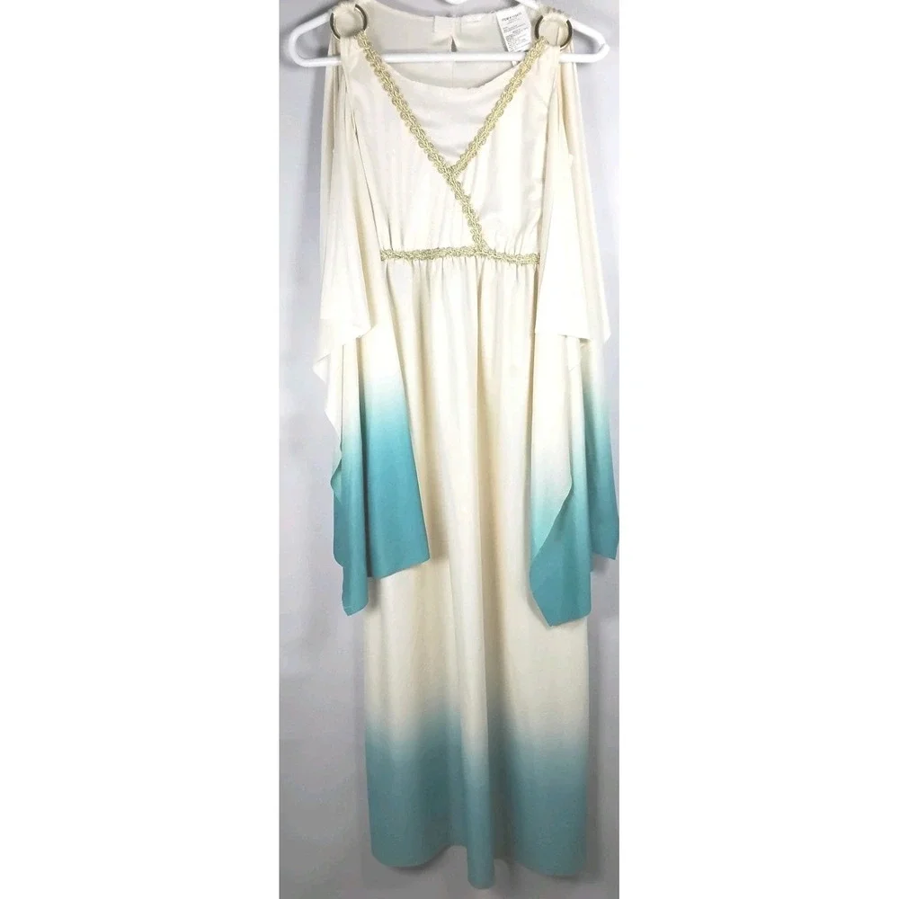 Fun World Roman Greek‎ Goddess Toga Cream Blue Ombre Costume Girls Size L *READ